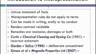 Misrepresentation Lecture 1 of 4 [upl. by Seaddon]